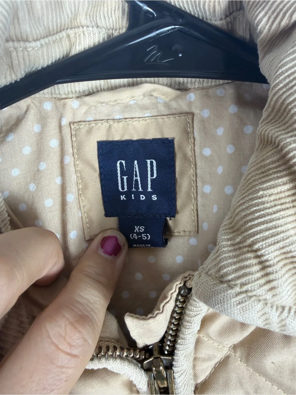 GAP Kids Quilted Jacket Girls XS 4-5 Tan Beige Polka Dot Lining
